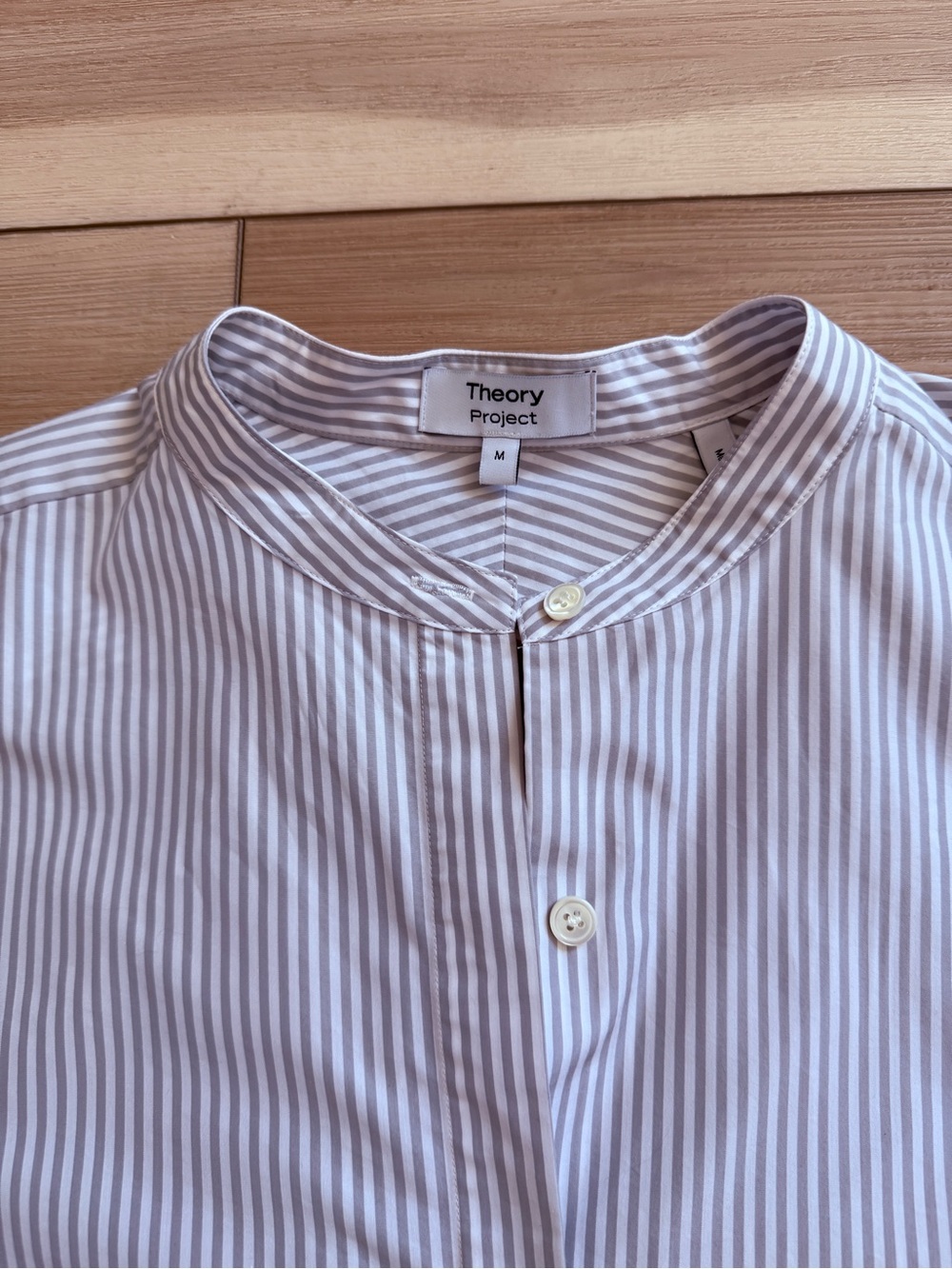 Theory Project Mixed Striped Band-Collar women’s Sleek Shirt Medium